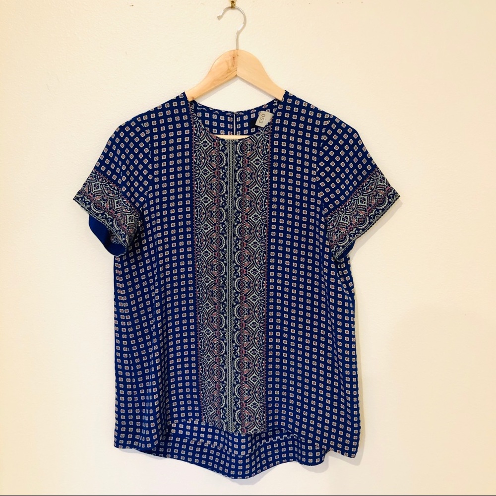 Madewell blue print silk top blouse Medium